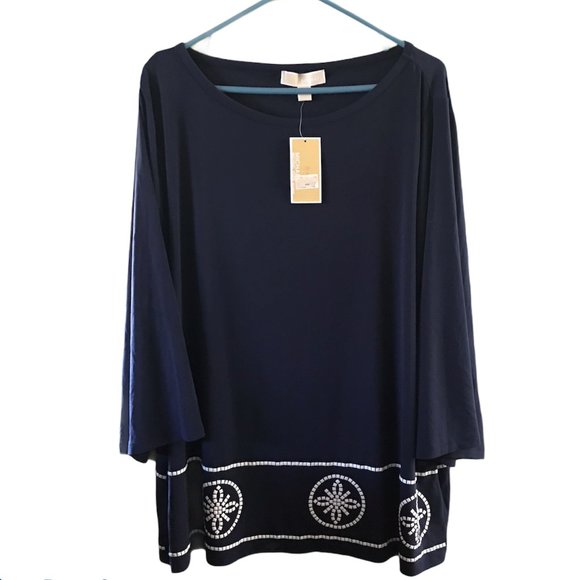 COPY - Michael Kors Women's PLUS Navy Blue Top 2X NWT - Picture 7 of 7